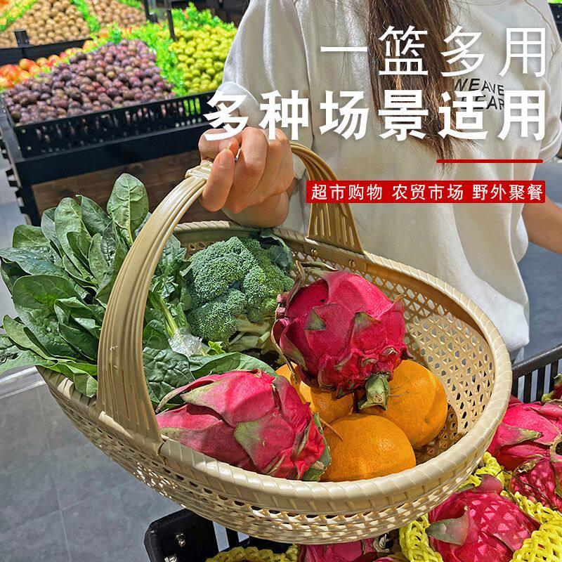 竹篮子手提篮野餐篮竹编篮买菜篮子购物篮手工编菜蓝子藤编大号