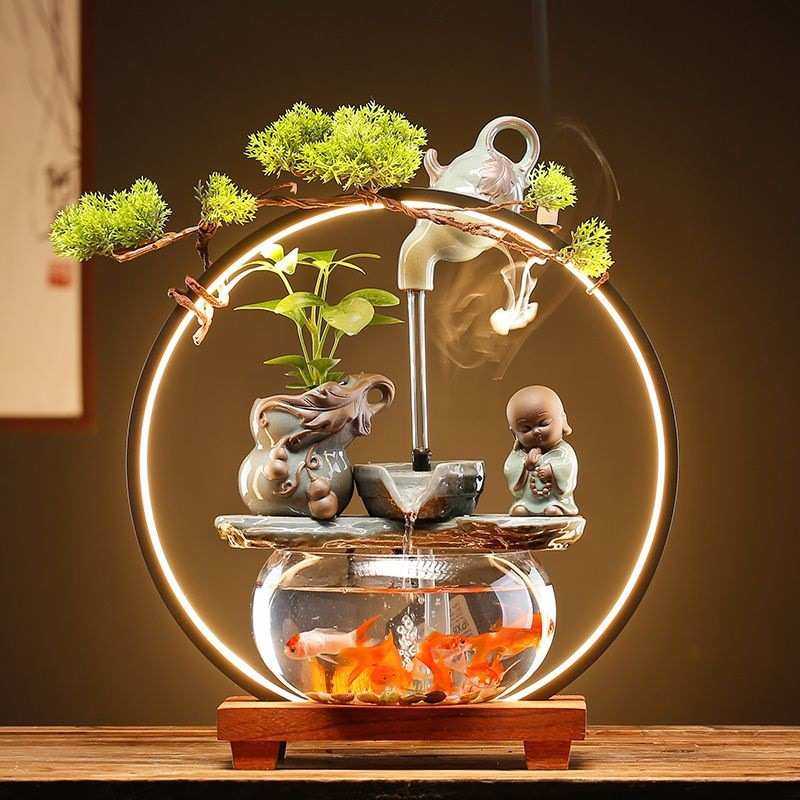 创意玻璃金鱼缸客厅桌面循环流水鱼缸摆件小型家用招财迷你养鱼盆,宠物/宠物食品及用品,桌面缸,淘宝优惠券,粉丝福利购,淘宝优惠卷