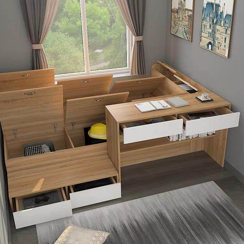 小户型榻榻米床实木单人床书桌一体儿童床柜组合多功能储物床