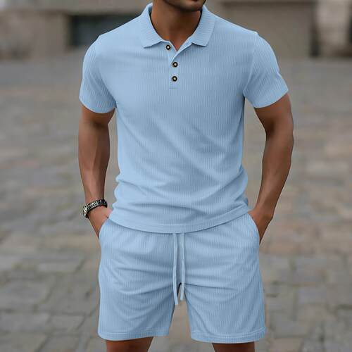 Men's men's lapel shirt short sleeved shorts set