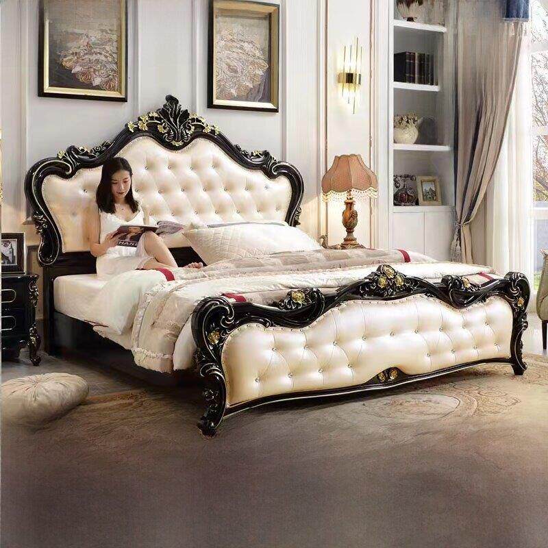 欧式双人床现代简约皮革艺术实木别墅主卧室床豪华法式白色公主床