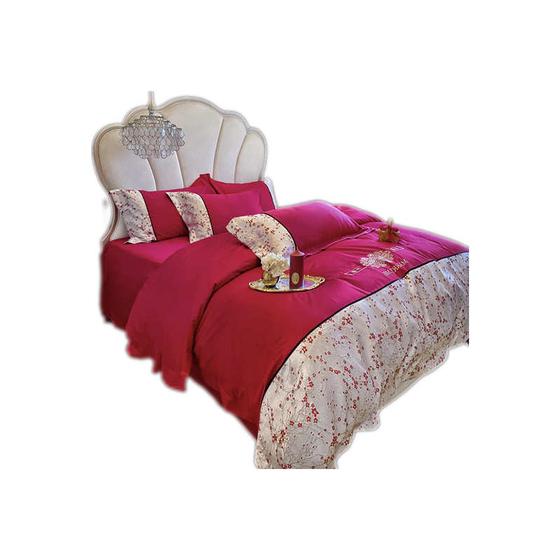 乔迁新婚婚庆四件结婚陪嫁被套房高级床单婚感套红床上用品色大喜