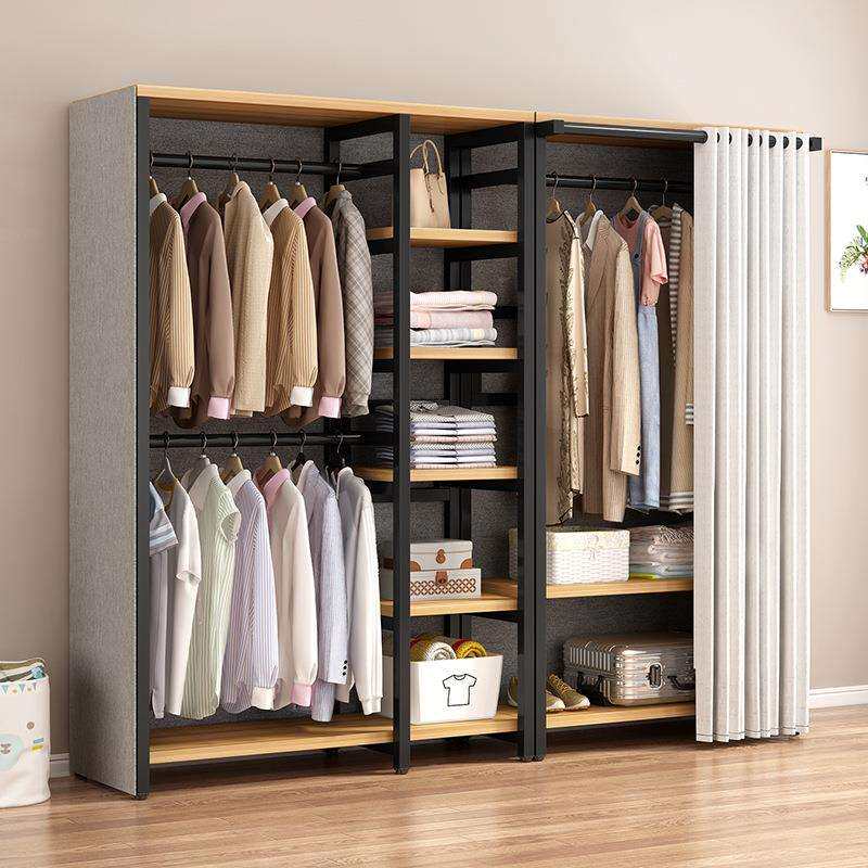 简易衣柜家用卧室现代简约布衣柜钢木组合加粗多挂出租屋储物衣架