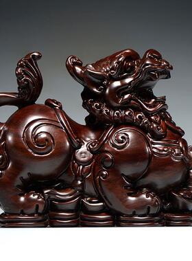 黑檀木雕貔貅摆件红木貔貅家居办公室玄关风水装饰工艺品开业送礼