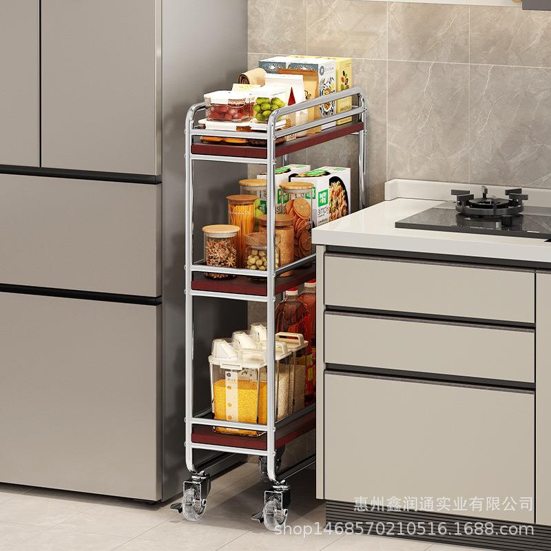 中古厨房夹缝置物架极窄缝隙收纳柜多层冰箱侧面抽拉柜果蔬小推车