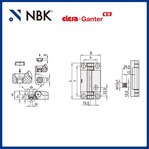 NBK ELESA CFSW-C-B 带内置安全开关铰链 超级高科技聚合体零配件