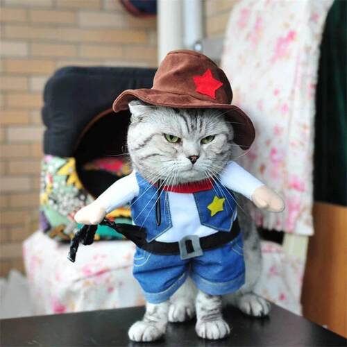 Pet Dog Cat Costume Cowboy Jeans Hoodie Shirts Halloween Cos