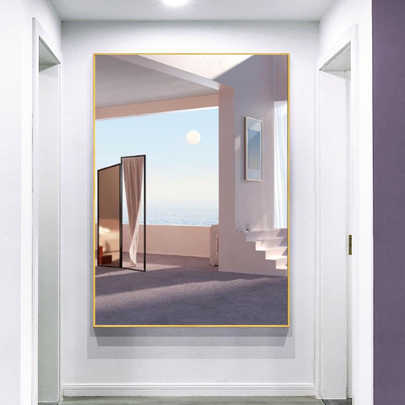 北欧玄关装饰画现代简约小众莫兰迪挂画走廊过道壁画巨幅客厅墙画