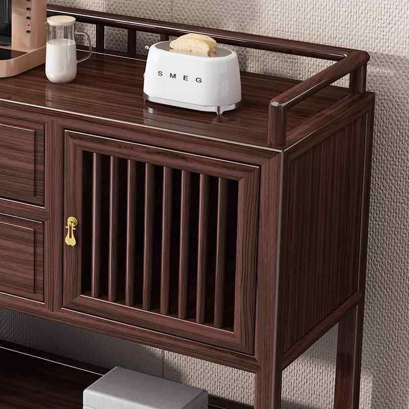 新中EEP式乌金木实木餐茶边柜厨置物架轻客厅房家用奢靠墙储物边