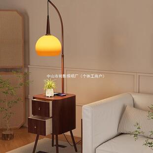 法式中古风落地灯客厅沙发旁边高级感法式复古卧室置物一体台灯