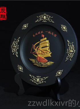 新款金乌炭雕一帆风顺帆船创礼意欧式装家居饰品书办公房室摆件开