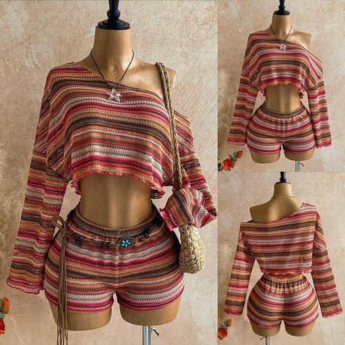 Women ' s Fashion Sexy Asymmetrical Shoulder Pattern Long