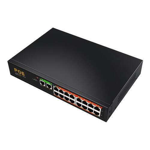 16口百兆+2口千兆非管理型PoE交换机内置电源标准供电防雷Vlan