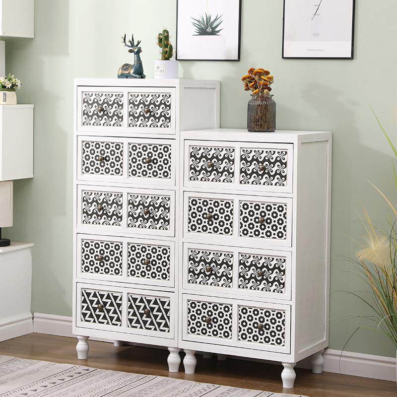 美式斗柜实木欧式卧室收纳柜子储物柜复古彩绘装饰五斗柜地中海柜