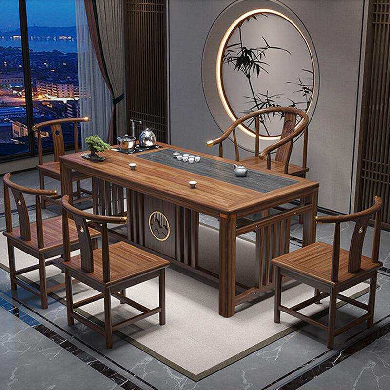 新中式茶桌椅组合茶台全套办公室实木茶几家用泡茶桌茶具套装一体