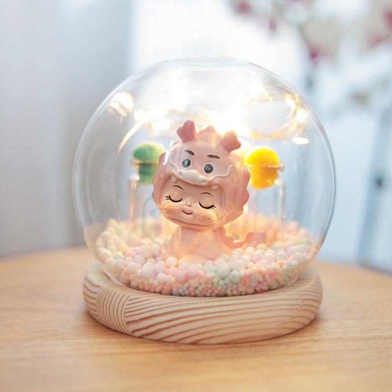 马蛇龙婴儿胎发乳牙脐带收藏盒收纳瓶带灯原木摆件胎毛纪念品礼物