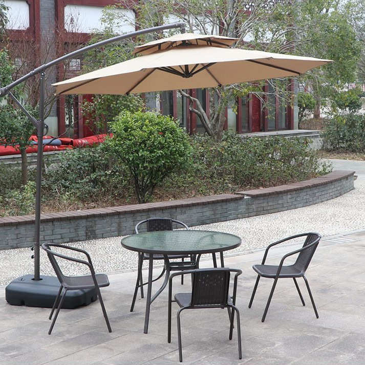 防水防晒桌椅休闲铁艺户外组合室外阳台防藤椅庭院套装带伞五件套