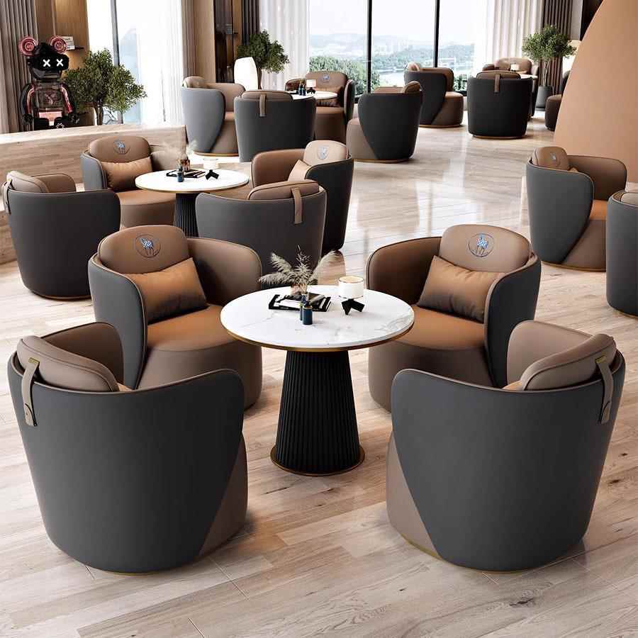 售楼处咖啡厅轻奢单人沙发酒店大堂休闲皮艺沙发办公室接待沙发