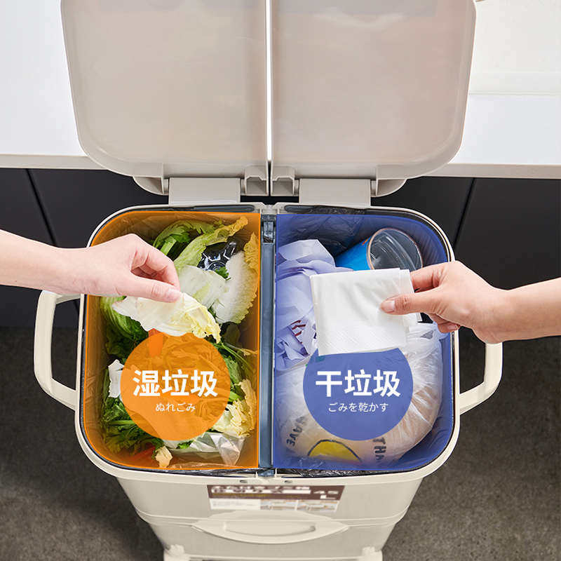 厨房垃圾桶家用带盖大号双层高款大容量厨余日式分类专用干湿分离