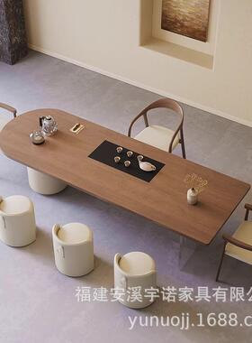 现代厅简约实木原木大板茶桌椅组合客家SYL用办端公室高茶台0225