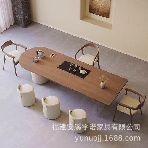 现简约实木原木大板桌椅组合客厅茶家办用公UIY代室高端茶台新款