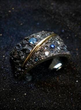 小众冷门戒指男款梵高钻戒男星空戒蓝宝石聆手工流星雨戒魔戒送女