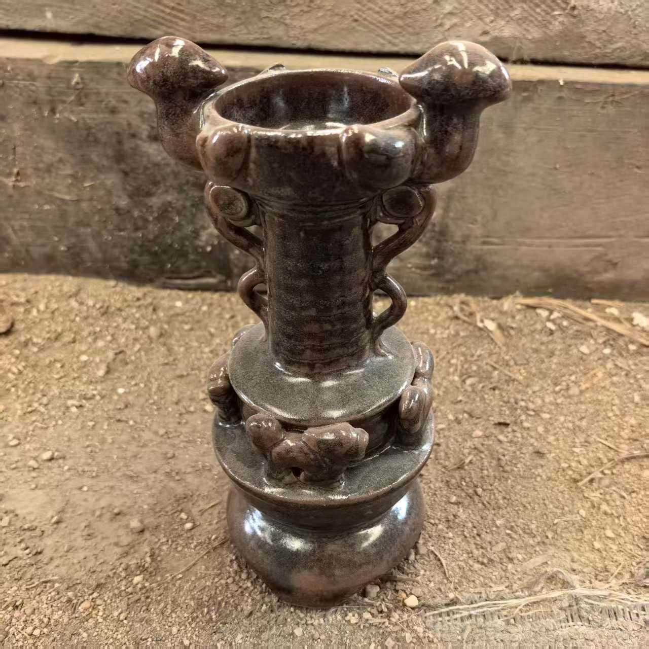 仿古做旧青瓷三足油灯烛台工艺品摆件做旧收藏品古玩杂项