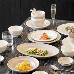 陶瓷餐具奶油风碗碟套装 盘勺高端合Z1204组米饭碗碗碗具家汤用碗