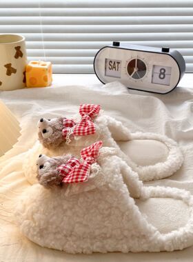 敲好穿爱毛毛拖鞋女2025秋冬季居家外穿保暖轻便百搭一字棉拖鞋