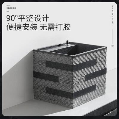 冠石汇原石艺术立柱盆拖把池组合户外花园洗手池落地式阳台洗手盆
