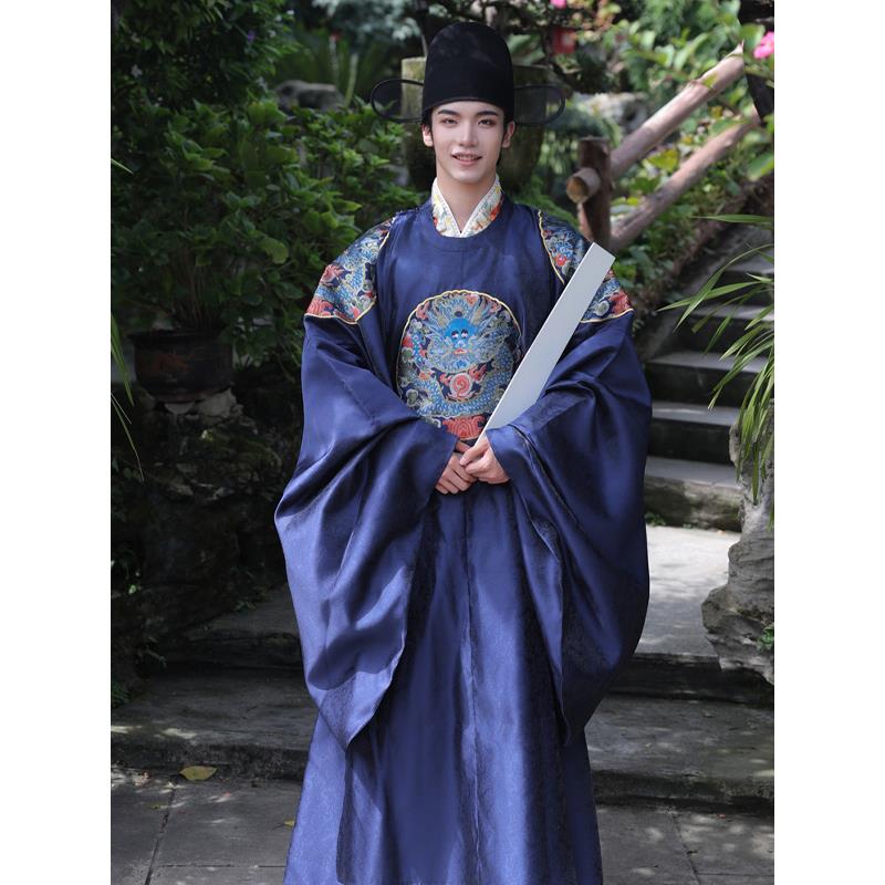 高档制圆领袍官汉服演司龙仪中明式婚礼主持四补团表弄潮妆花织金