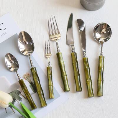 Green acrylic bamboo joint 304 stainless steel tableware