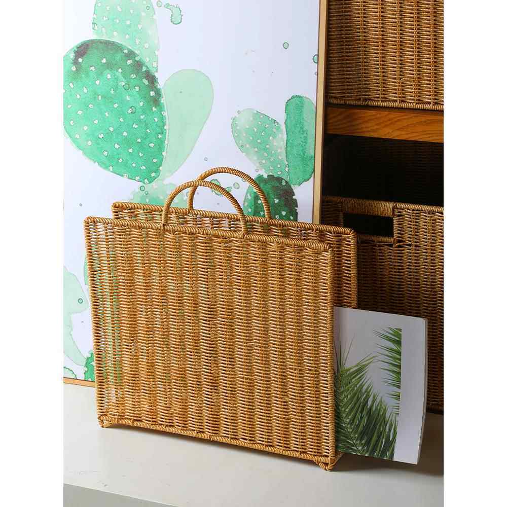 客厅书房杂志收纳篮创意藤编书报置物筐便携车载文件杂志架