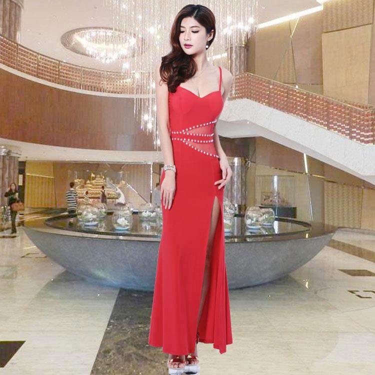 新款新款夜店衣透长款长裙桑作拿技师工女装修身小姐晚礼服性感视