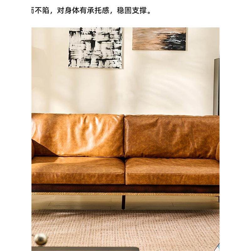 MUMAIDI英伦复古实木框架油蜡皮沙发中古风三人位沙发单人皮沙发