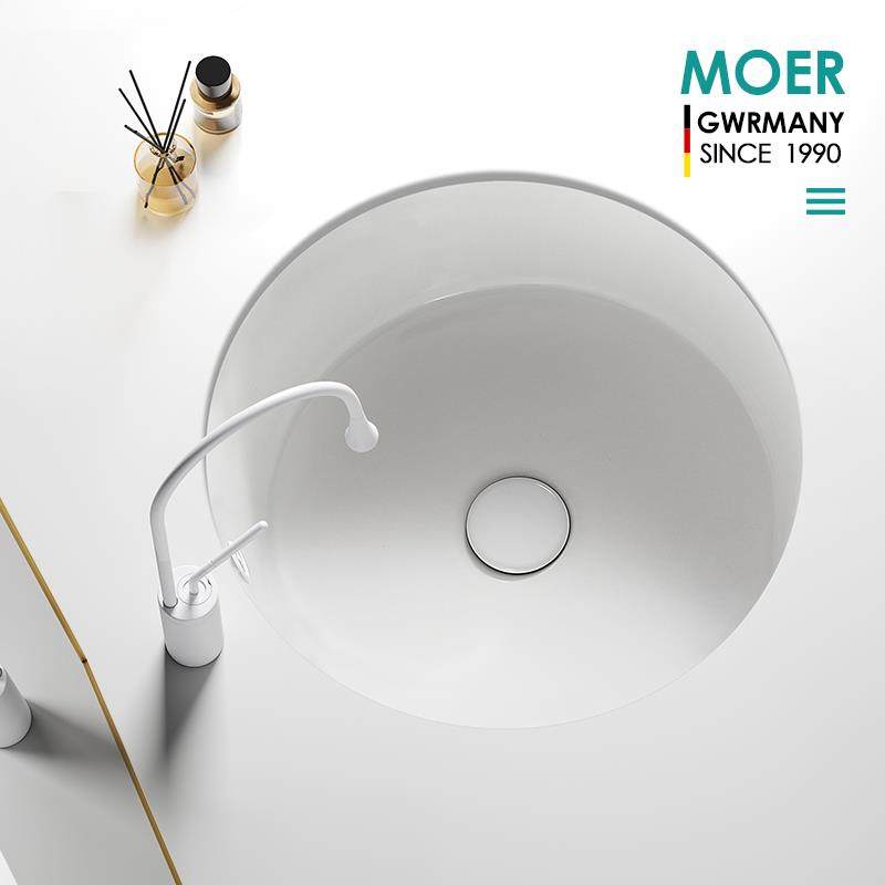 MOER台下盆卫生间嵌入式圆形阳台洗手盆浴室洗脸盆岛台家用洗漱盆