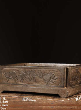 仿古石雕天然青石多子多福石盆复古民俗花盆中式茶席会所装饰摆件