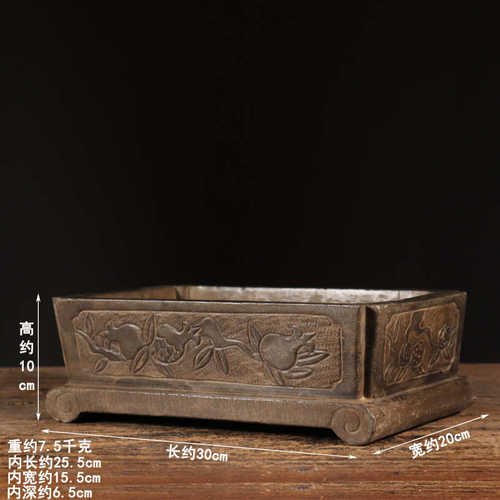仿古石雕天然青石多子多福石盆复古民俗花盆中式茶席会所装饰摆件