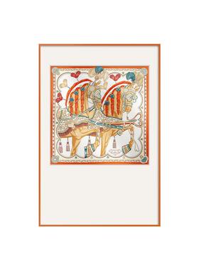 法式双马丝巾客厅装饰画加长留白铝合金框玄关轻奢落地挂画壁画
