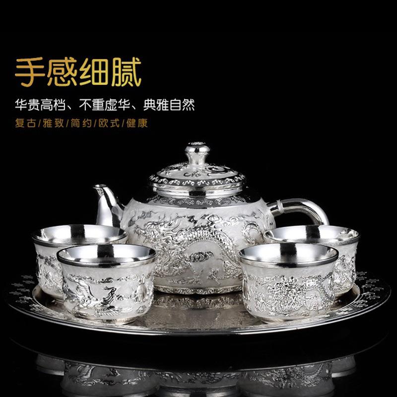 锌合金茶具6件套摆件 茶壶茶杯托盘送礼 高端茶具工艺品