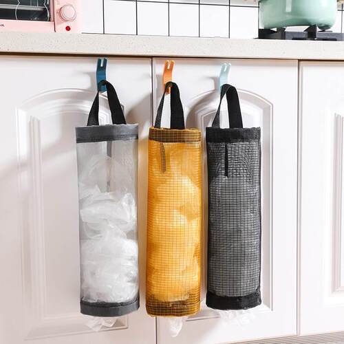 Wall-mounted trash bag storage organizer, kitchen plastic ba