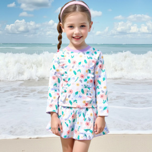 夏 防晒套裙泳装 儿童泳衣分体女孩游泳衣2025长袖 洋气女宝宝新套装