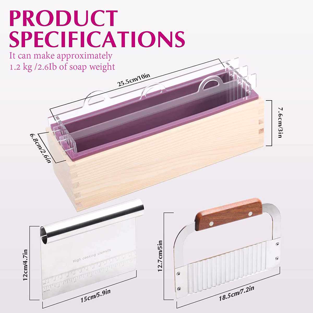 手工皂渲染硅胶模具套装 亚克力土司木盒+直板刀+波浪刀 肥皂渲染