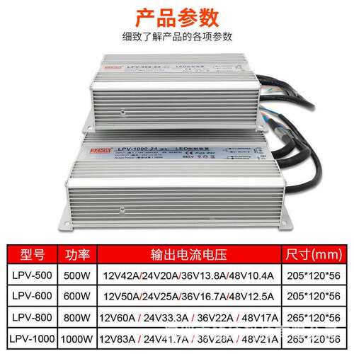 SZMW 防水开关电源LPV-500-24 1000W 220V转12V直流LED户外变压器