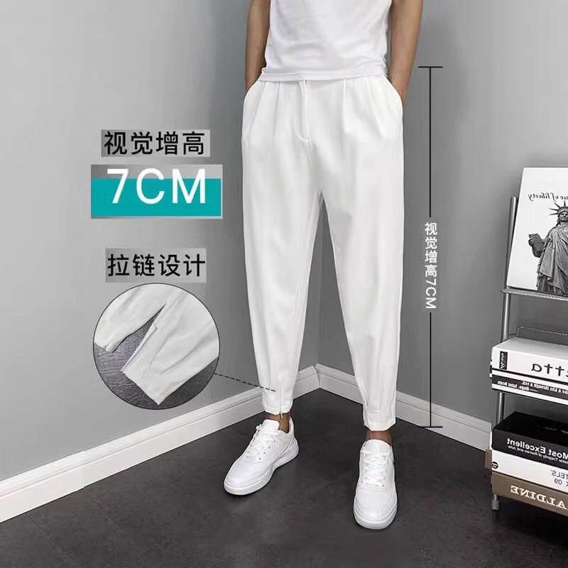 LL男装休闲裤男春夏季束脚九分冰丝修身潮牌拉链哈伦裤垂感西裤女