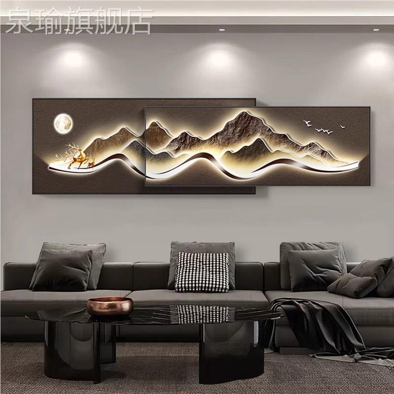 网红背有靠客墙厅装饰画奢山麋轻沙画发背景联叠加挂高档大两气壁图片