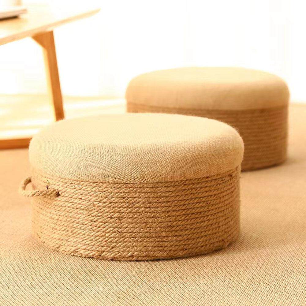 麻绳蒲团坐墩手工麻布坐凳圆凳矮凳墩子实木框架凳子包邮客厅座位
