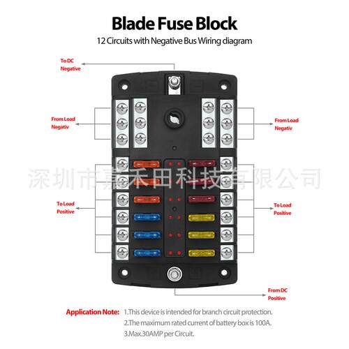 12路保险丝盒12V100ALED指示器关闭-打开保险丝盖用于汽车游艇
