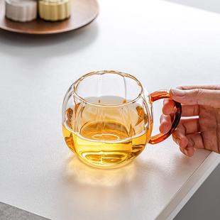 玻璃南瓜杯带把无盖玻璃杯茶杯水杯牛奶杯早餐杯杯子花茶杯家用小