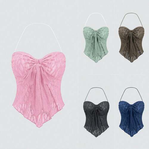 Solid Color Bow Decor Cami Swimsuit Casual Sleeveless